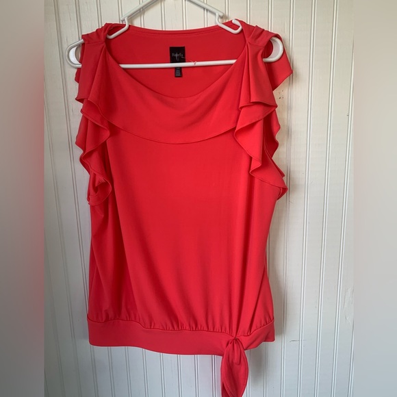 Rafaella Tops - Rafaella (Large) Coral Collared w/flutter sleeves w/band & tie at bottom hem;